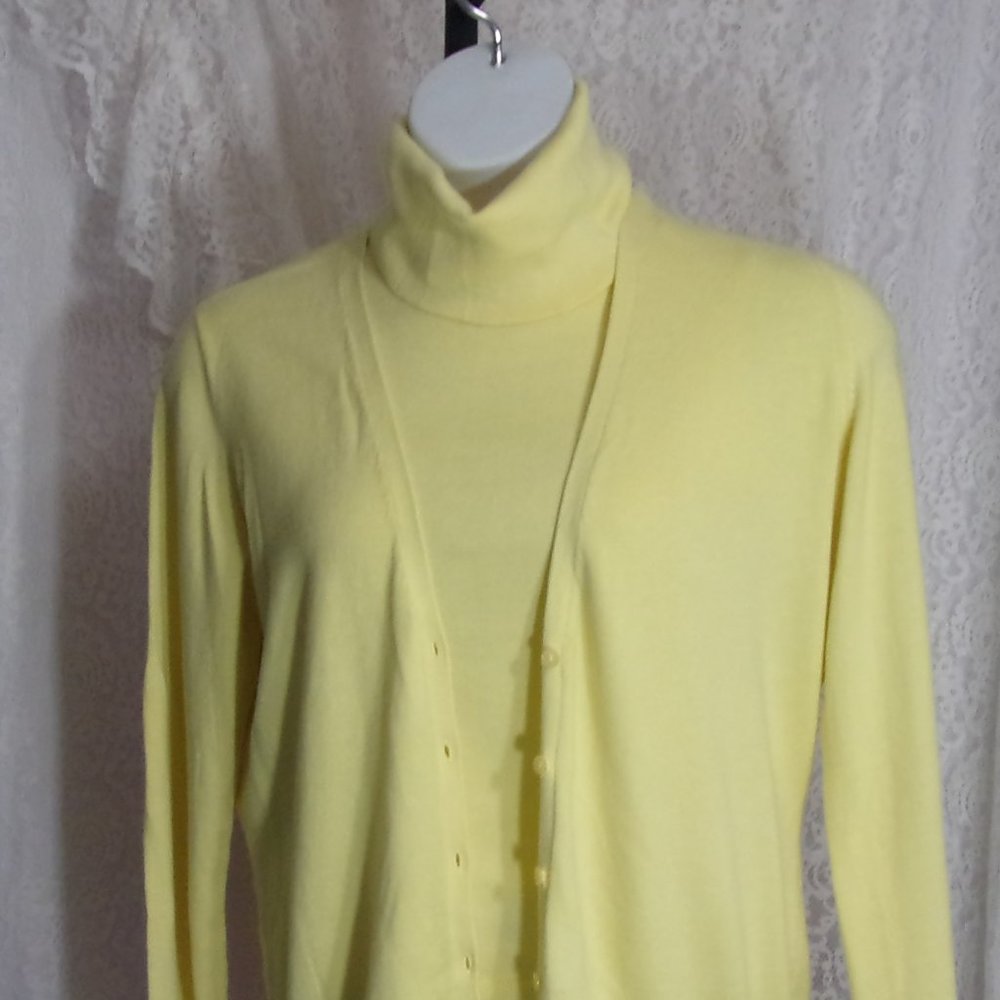 NY & Co Yellow Cardigan Cowl Neck Sweater Set
